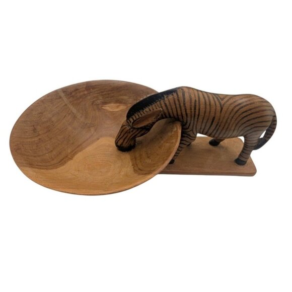 Hand-Carved Wooden Zebra Design Bowl  Decorative & Functional Piece  Ideal For T - Picture 2 of 12